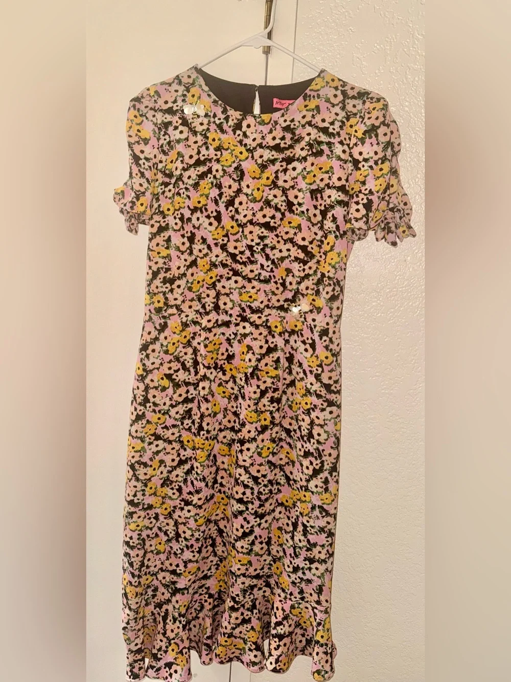 Betsey Johnson Asymmetrical Floral Midi Dress Bumble Bees Tea Party - Picture 1 of 10